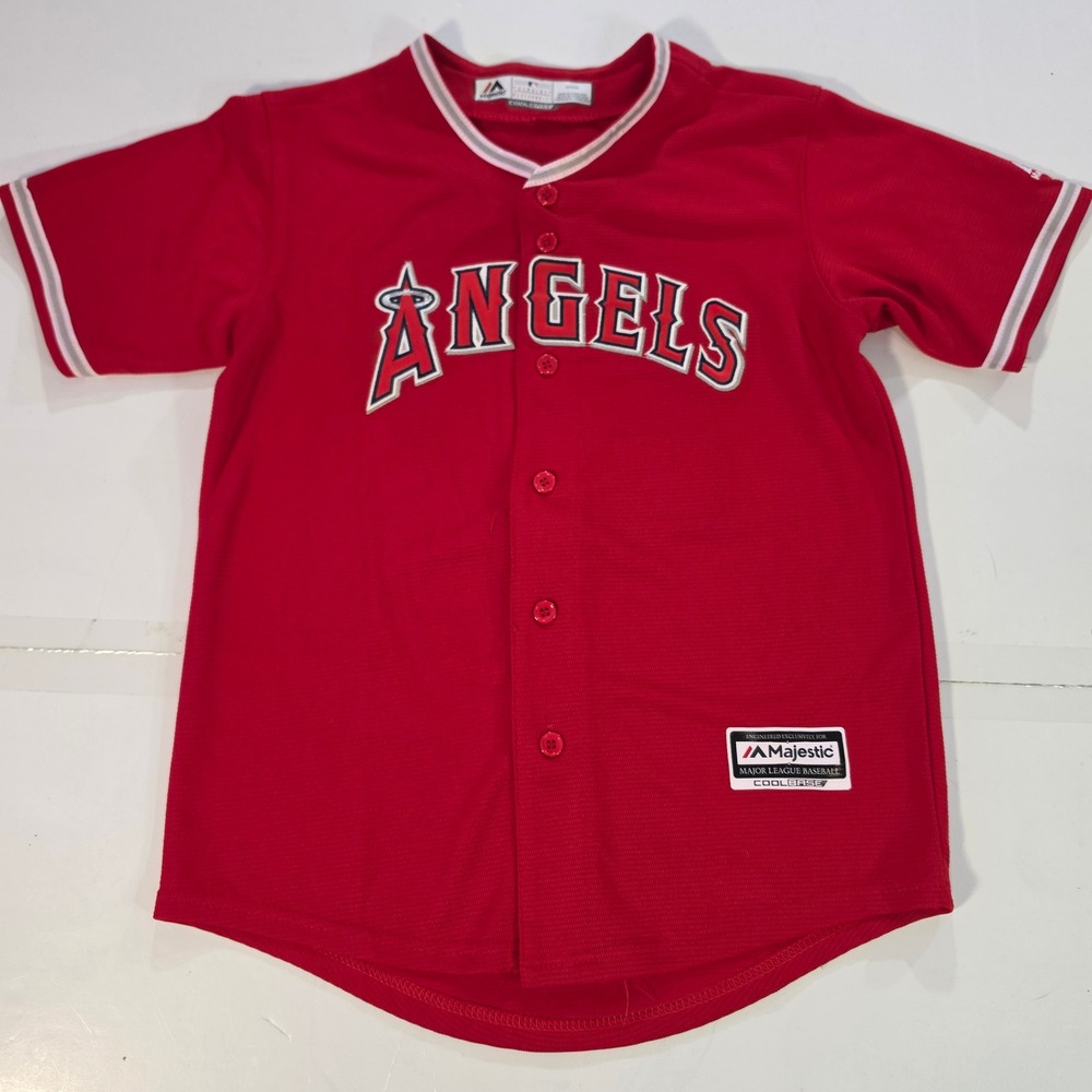 Majestic MLB Los Angeles Angels Mike Trout 27 Red Cool Base Jersey Mens Medium